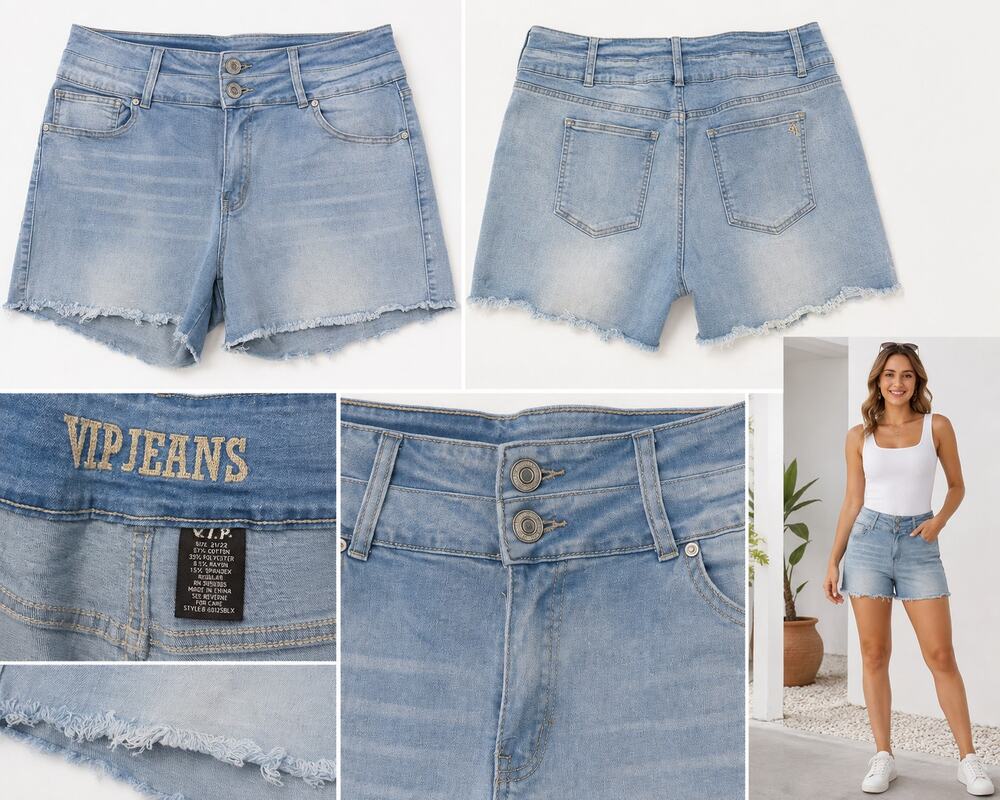 VIP Jeans Women’s Light Wash Denim Shorts – Size 21/22 – Frayed Hem